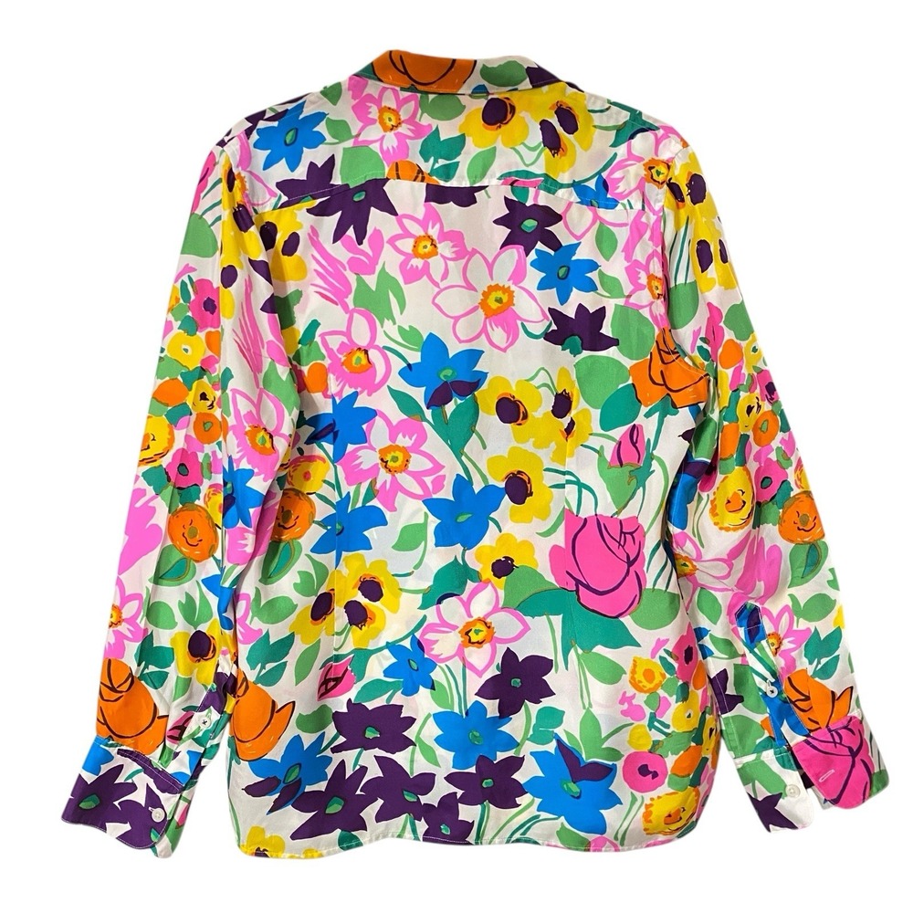 J Crew Collection Silk Blouse Shirt 10 Multicolor Floral Button Up Glam Cottage - Picture 2 of 10